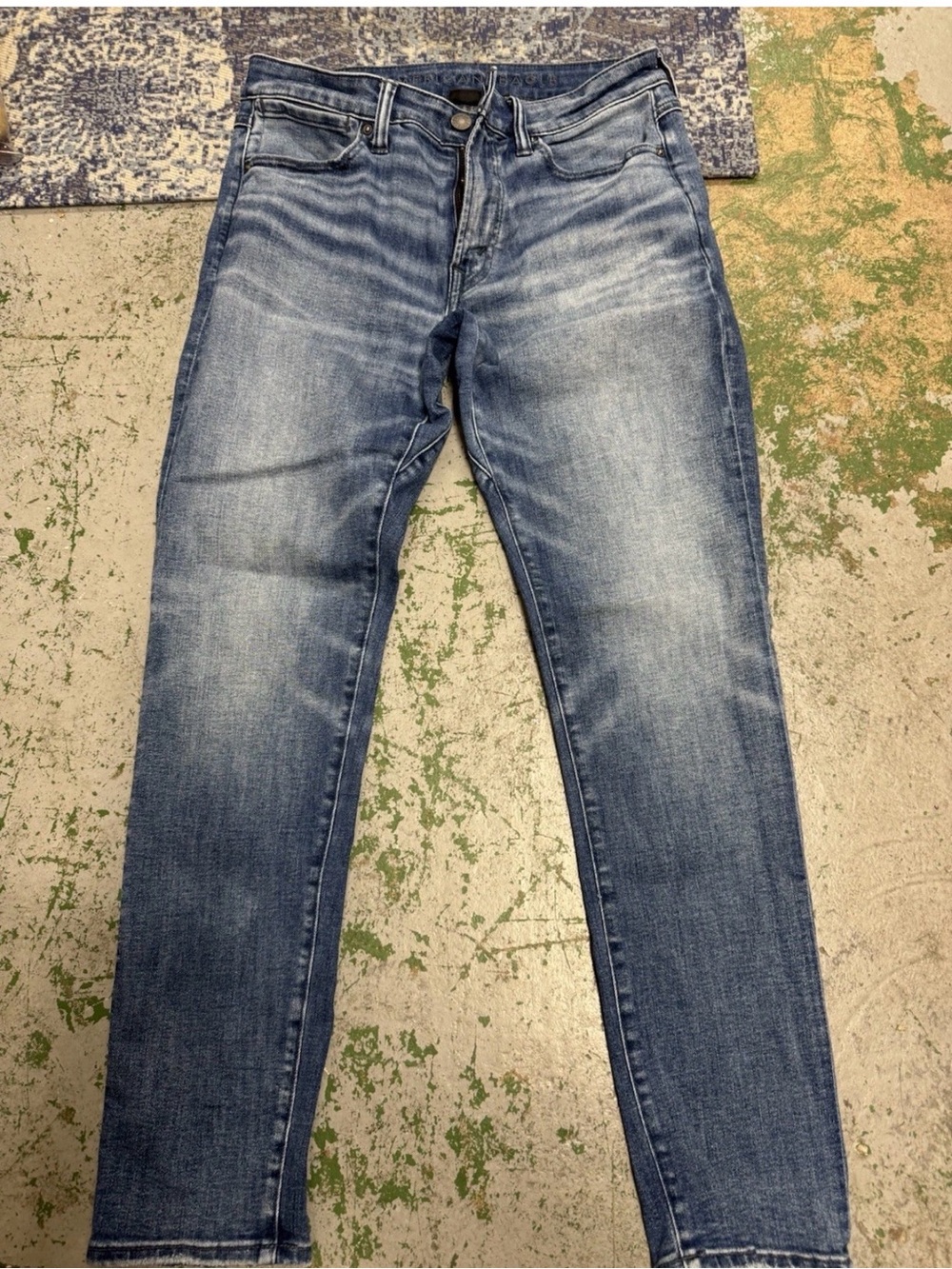 American Eagle Men's Blue Washed Slim Jeans
